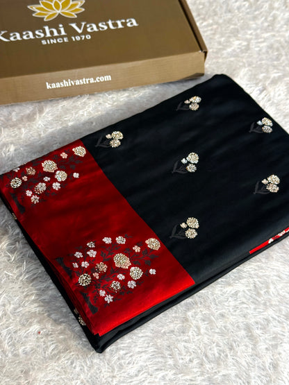 Bridal Black colour premium Banarasi Mashru katan silk saree MK354