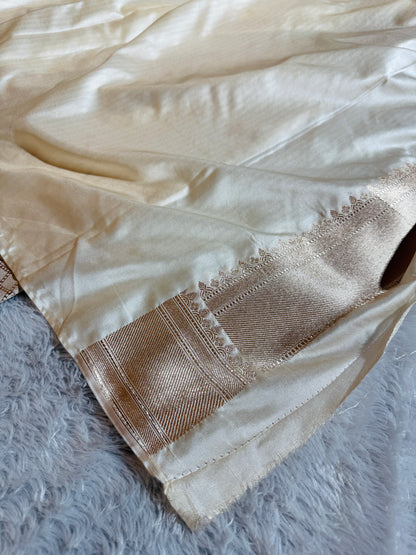 Off white premium Banarasi Mashru katan silk saree MK184