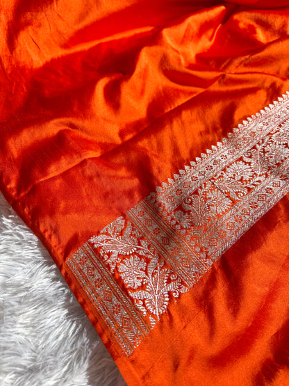Orange color premium Banarasi Mashru katan silk saree MK220