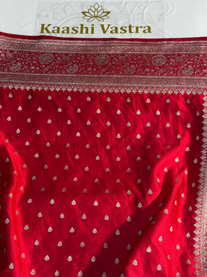 Chilli red Banarasi Mashru katan silk saree MK159