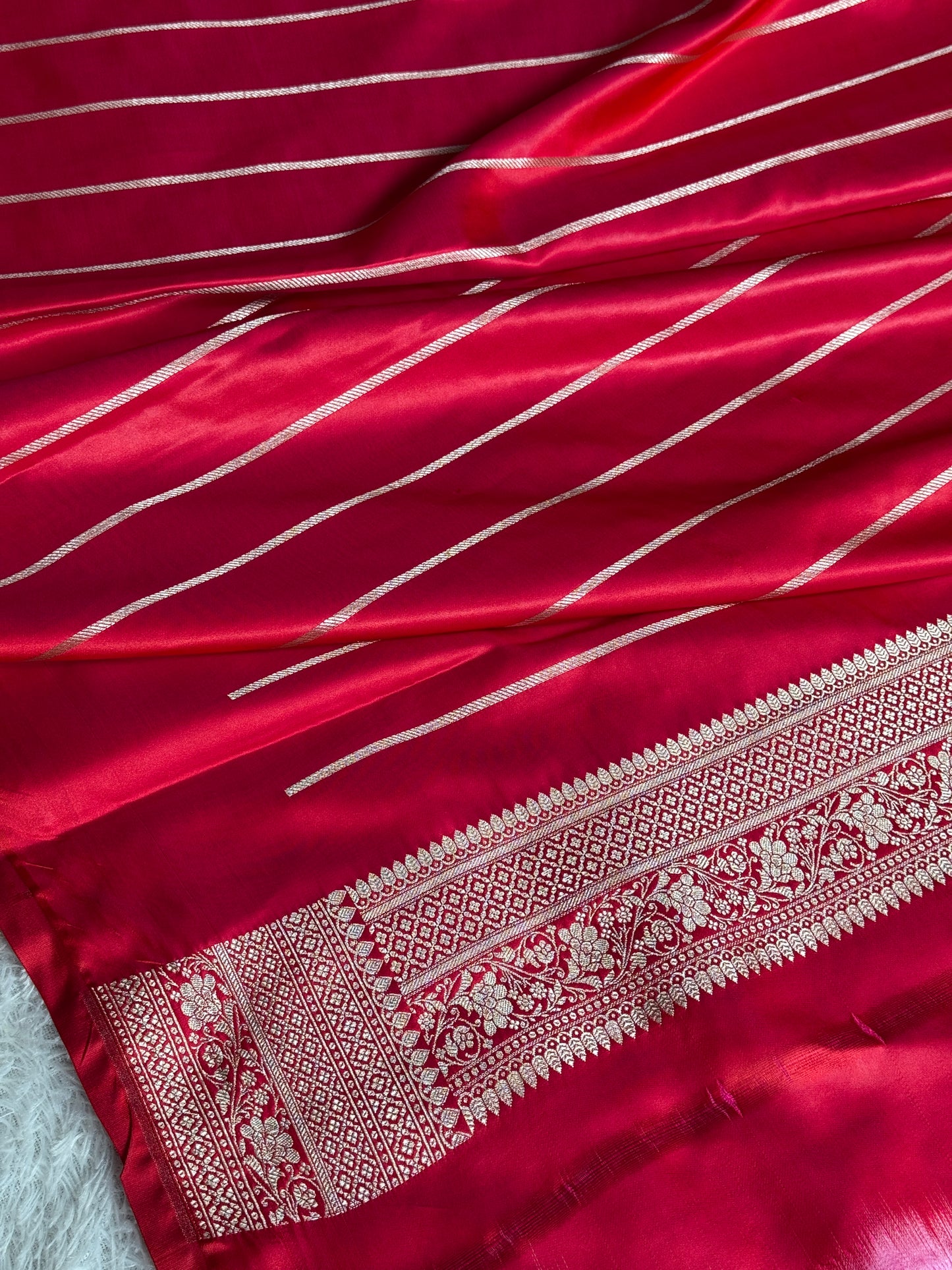 Cherry red premium Banarasi Mashru katan silk saree MK298