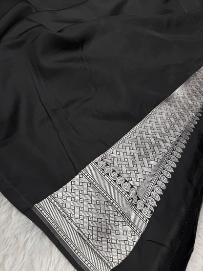 Black premium Banarasi tilfi Mashru katan silk saree MK194