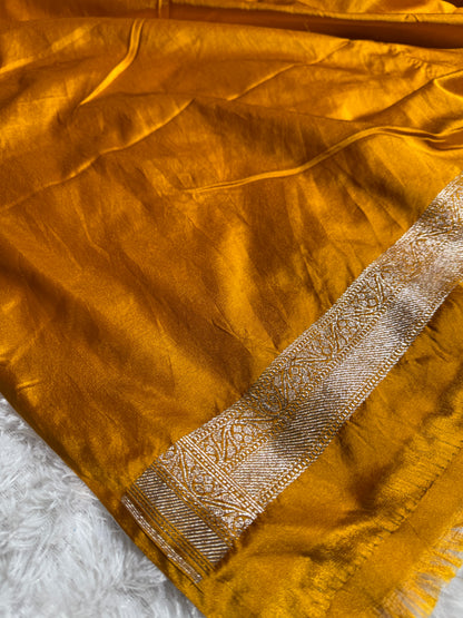 Mustard color premium Banarasi Mashru katan silk saree MK219
