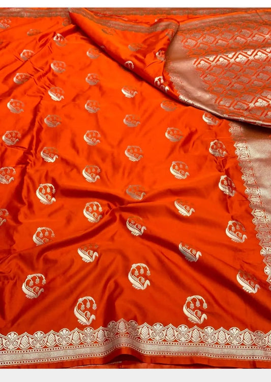 Orange premium Banarasi Mashru katan silk saree MK136