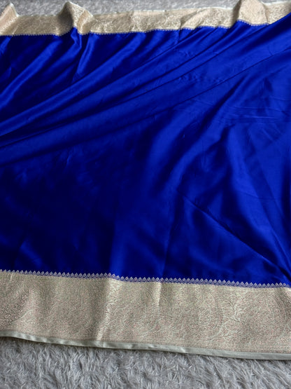 Royal blue with off white colour premium Banarasi Mashru katan silk saree MK353