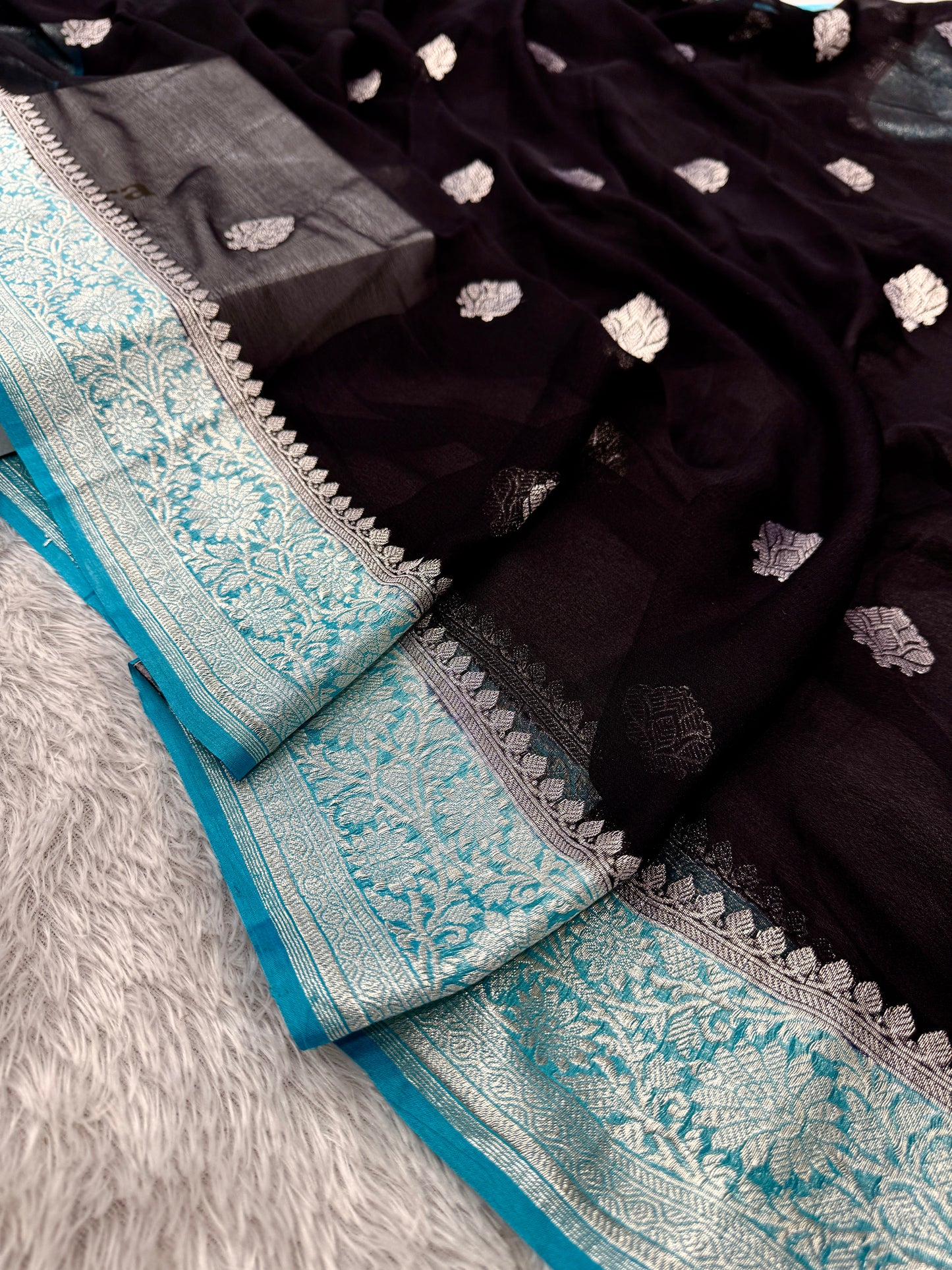 Banarasi hand woven khaddi chiffon silk saree