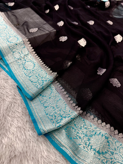 Banarasi hand woven khaddi chiffon silk saree