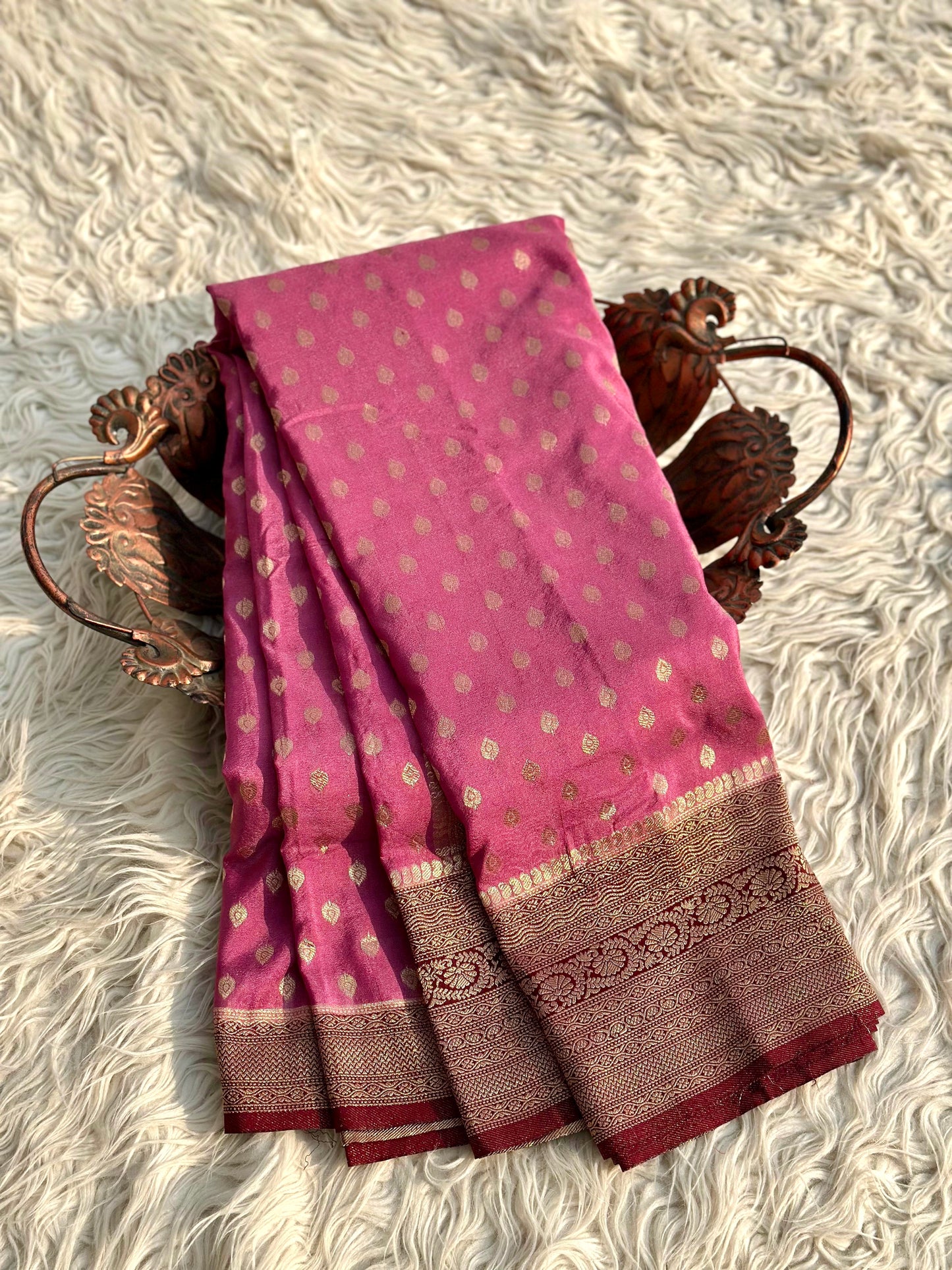 Banarasi raspberry georgette silk saree. RB104