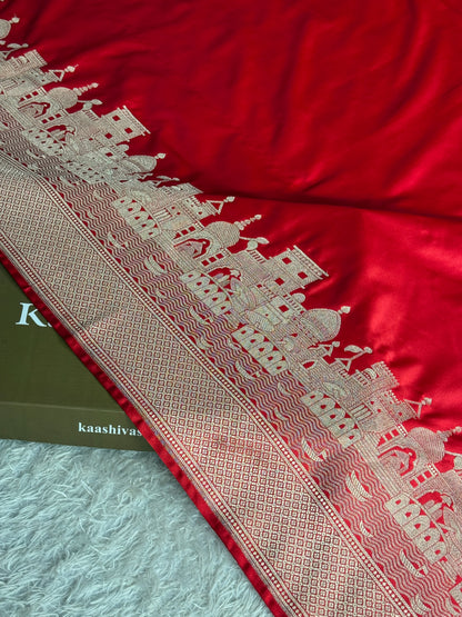 Red colour premium Banarasi Mashru katan silk saree MK342