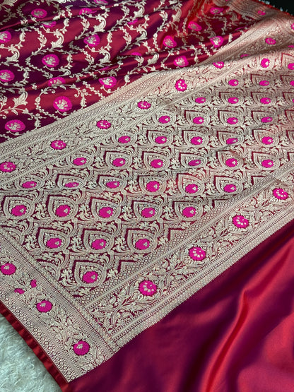 Dual shade hot pink colour premium Banarasi Mashru katan silk saree MK344