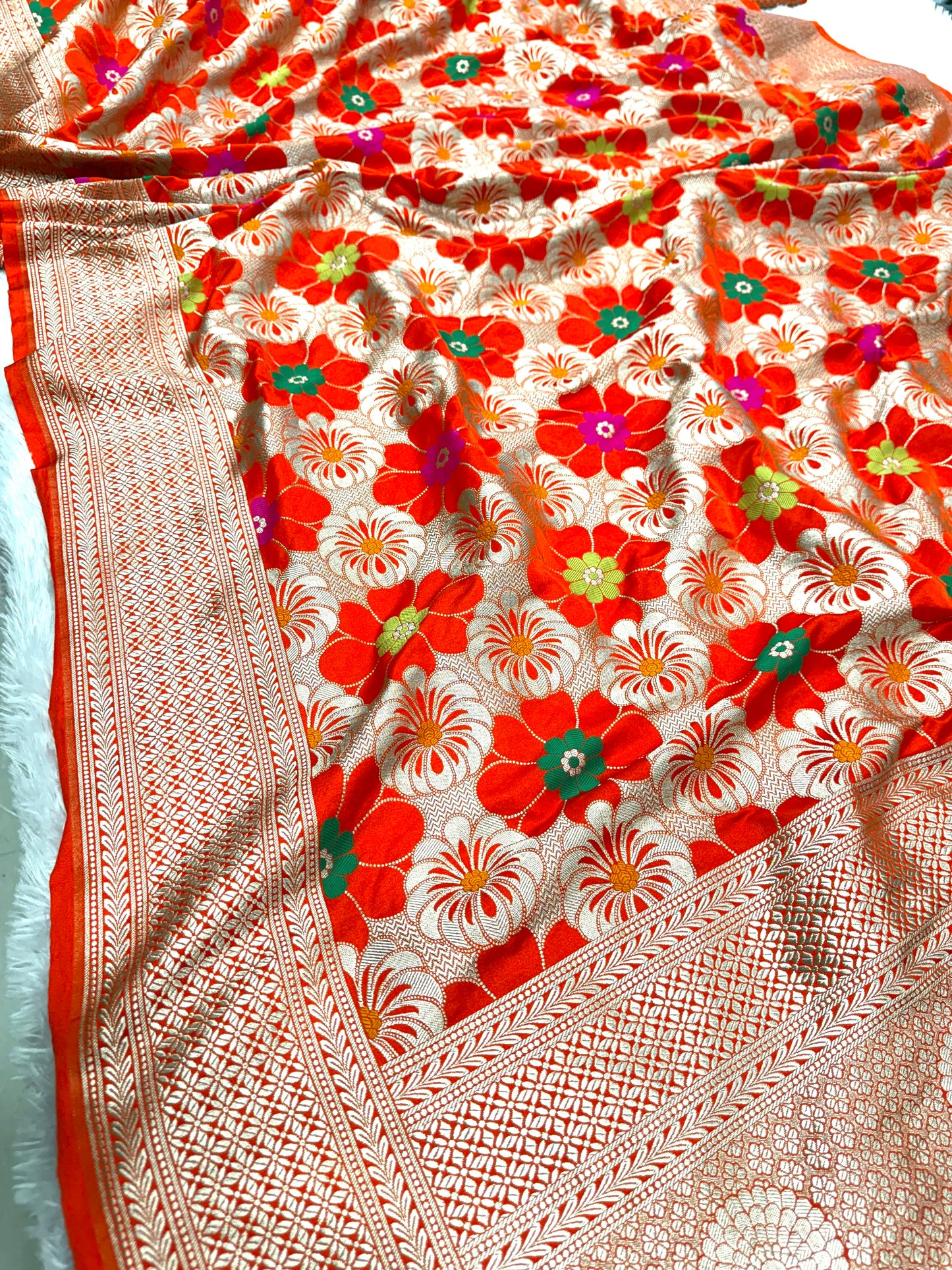 Orange premium Banarasi Mashru katan silk saree MK187
