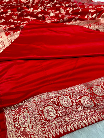 Red premium Banarasi Mashru katan silk saree MK170