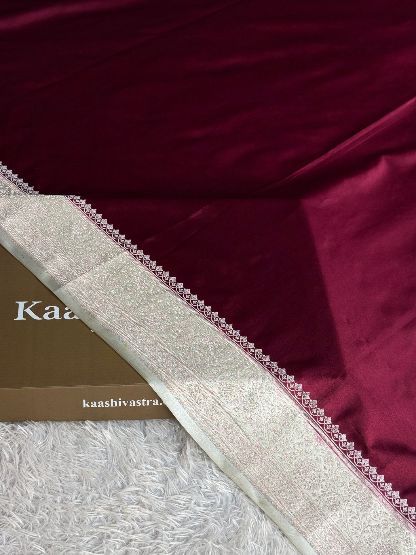 Wine with off white colour premium Banarasi Mashru katan silk saree MK284