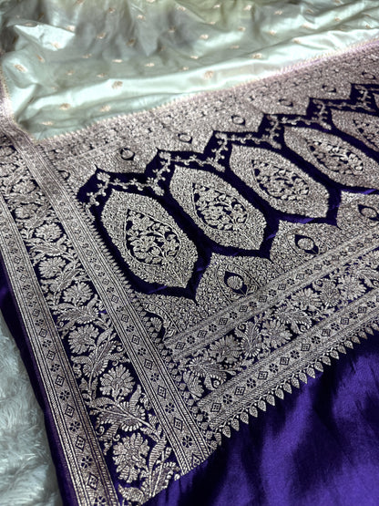 Purple contrast premium Banarasi Mashru katan silk saree MK182