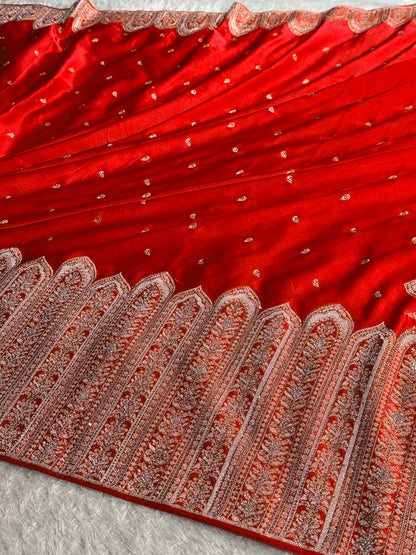 Bridal Red colour premium Banarasi Mashru katan silk saree MK268