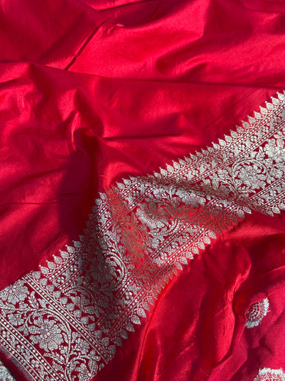 Chilli red Banarasi Mashru katan silk saree MK157