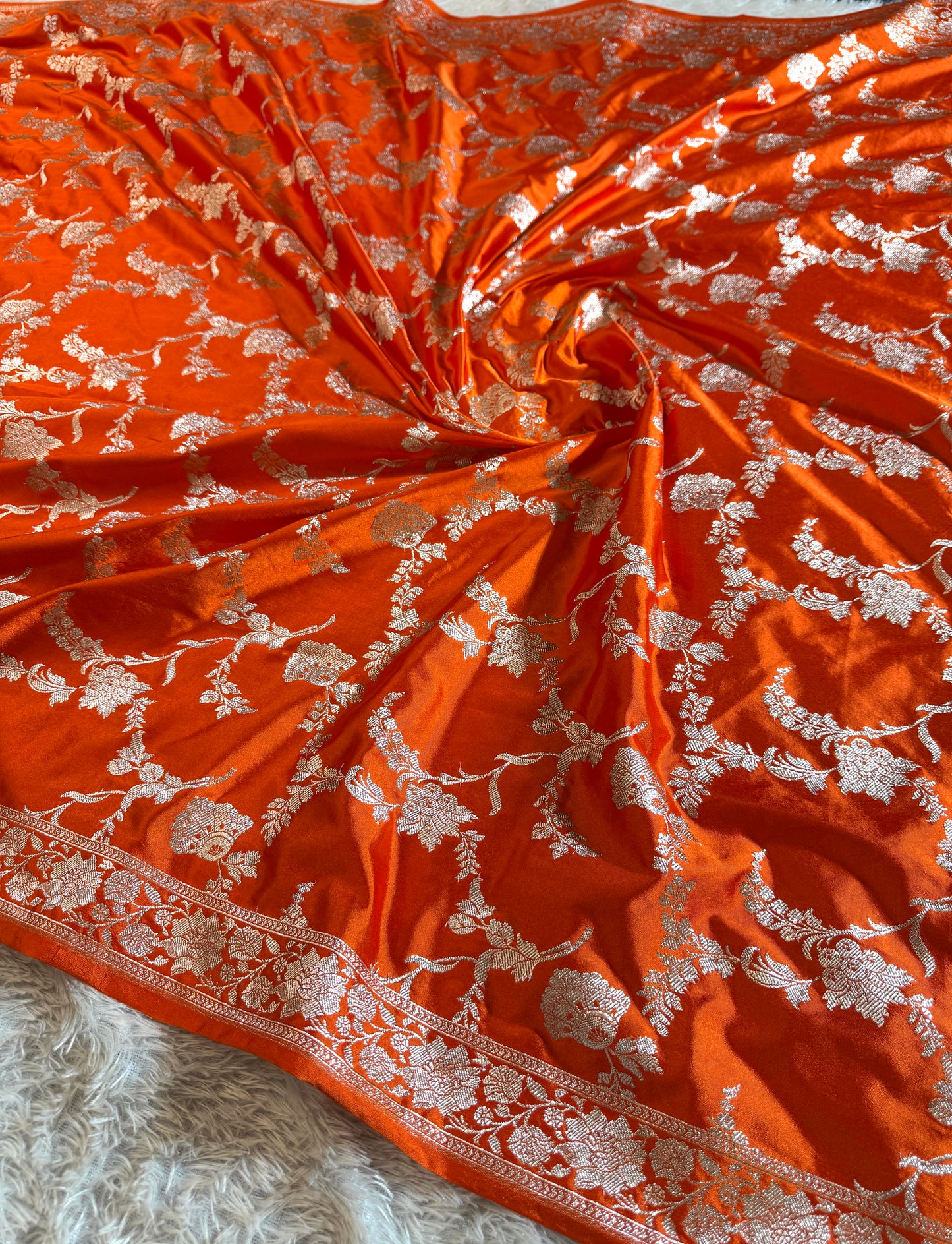 Orange premium Banarasi Mashru katan silk saree MK221