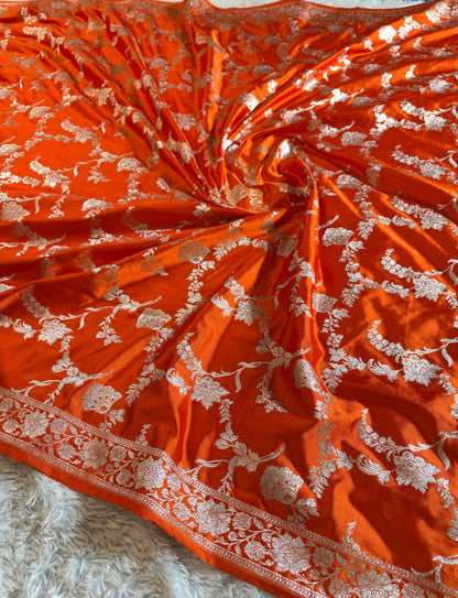 Orange premium Banarasi Mashru katan silk saree MK221