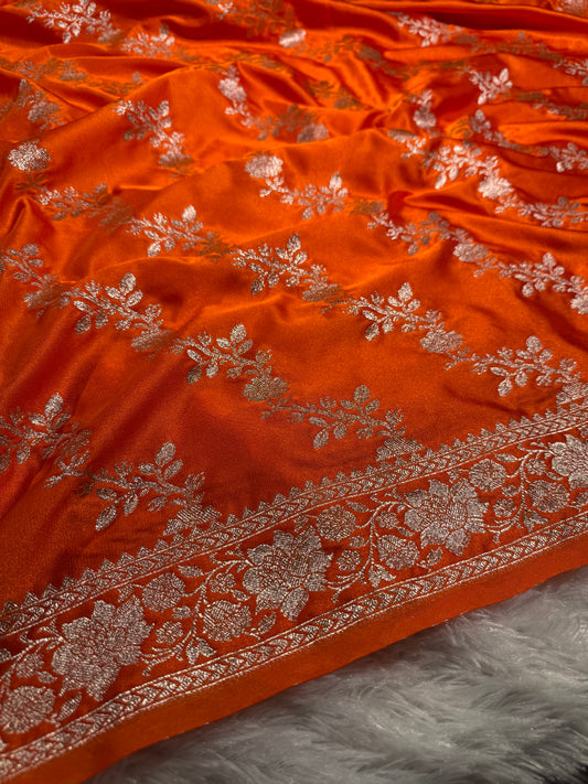 Orange premium Banarasi Mashru katan silk saree MK204