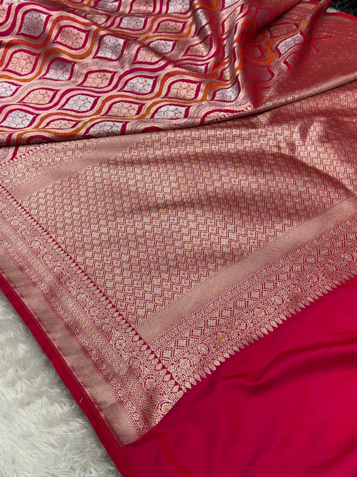 Rani pink premium Banarasi Mashru katan silk saree MK206