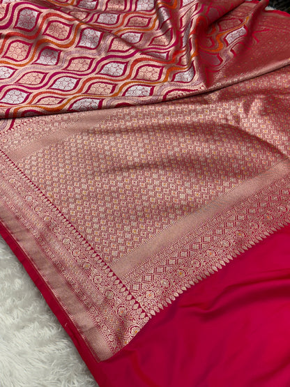 Rani pink premium Banarasi Mashru katan silk saree MK206