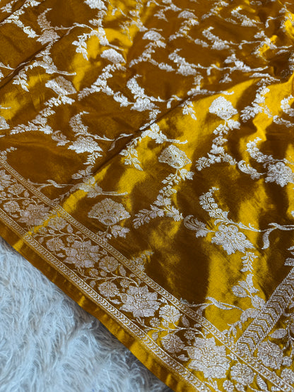 Dusty mustard premium Banarasi Mashru katan silk saree MK221