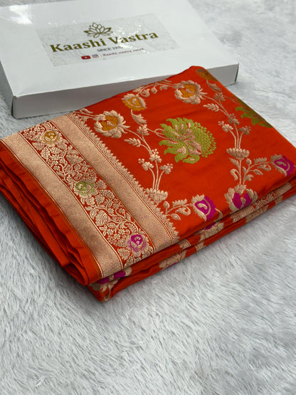 Orange premium Banarasi Mashru katan silk saree MK195