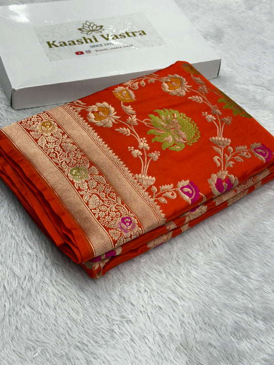Orange premium Banarasi Mashru katan silk saree MK195