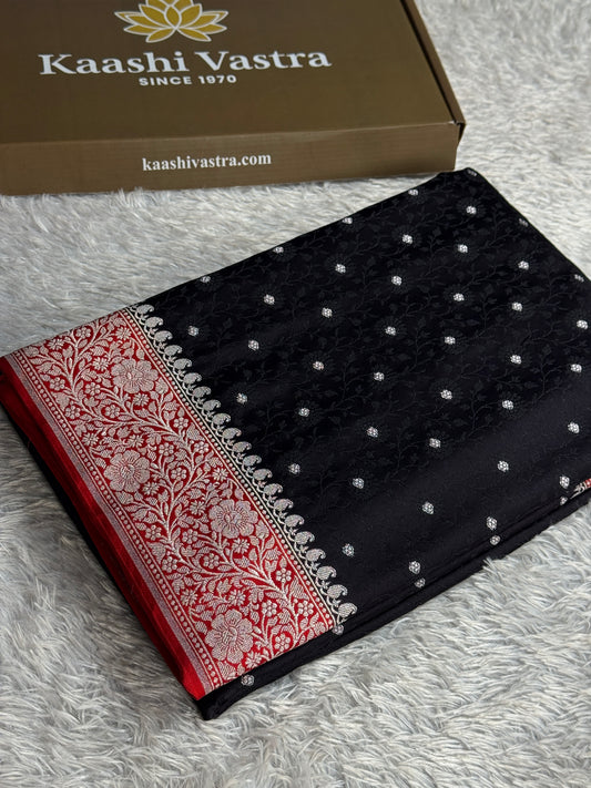Black and red colour premium Banarasi tanchui Mashru katan silk saree MK248