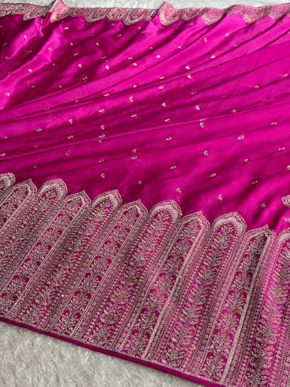 Rani pink colour premium Banarasi Mashru katan silk saree MK268