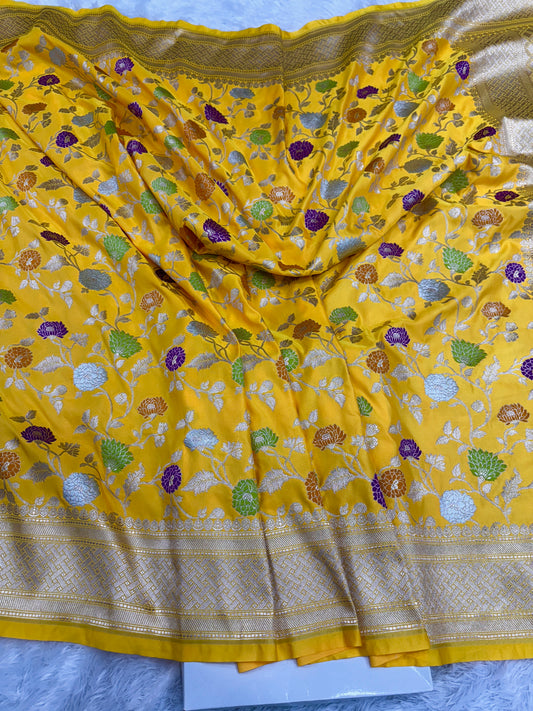 Yellow premium Banarasi mashru katan silk saree MK194