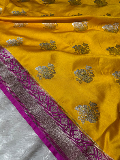 Yellow premium Banarasi Mashru katan silk saree MK211