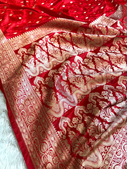 Chilli red premium Banarasi Mashru katan silk saree MK222