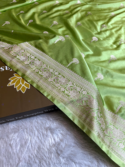 Pista color premium Banarasi Mashru katan silk saree MK224