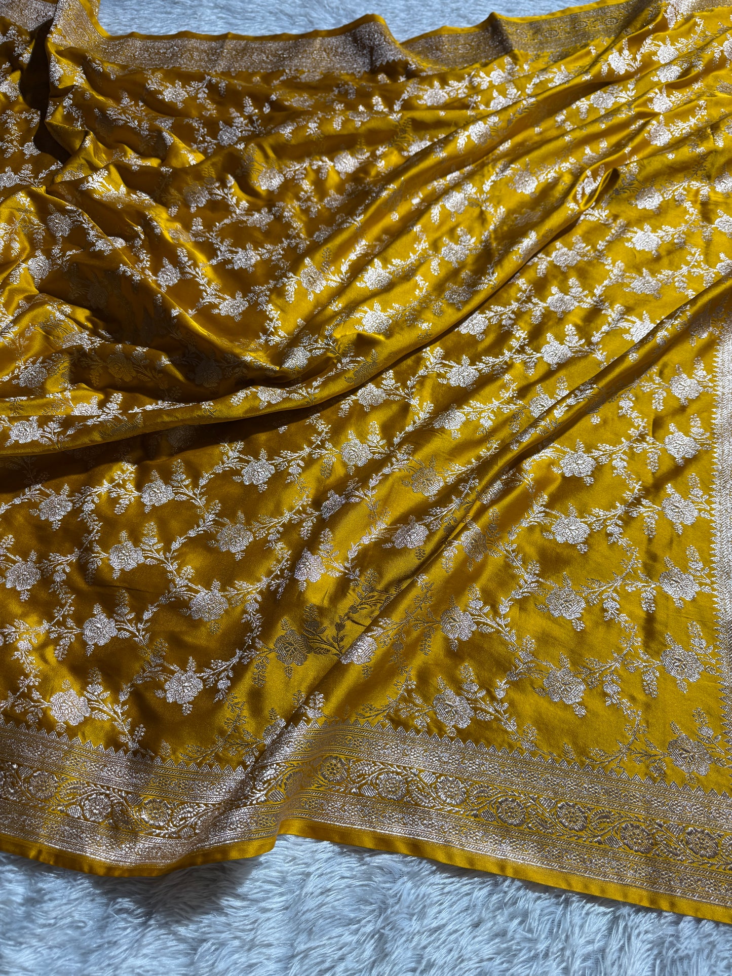 Dusty mustard premium Banarasi Mashru katan silk saree MK214
