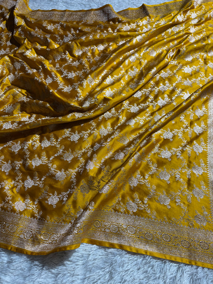 Dusty mustard premium Banarasi Mashru katan silk saree MK214