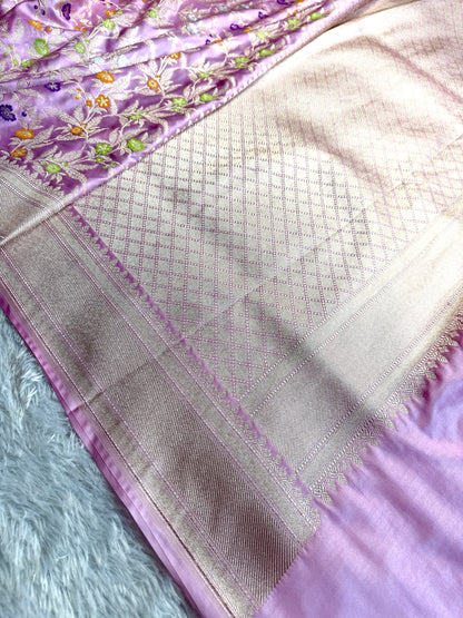 Lavender color premium Banarasi tilfi Mashru katan silk saree MK184