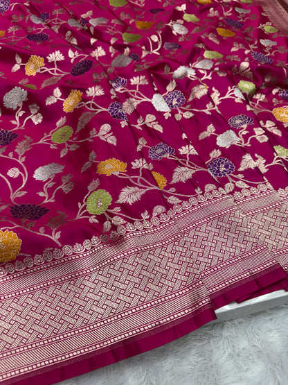 Rani pink premium Banarasi Mashru katan silk saree MK194
