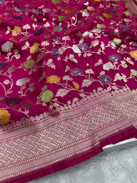 Rani pink premium Banarasi Mashru katan silk saree MK194