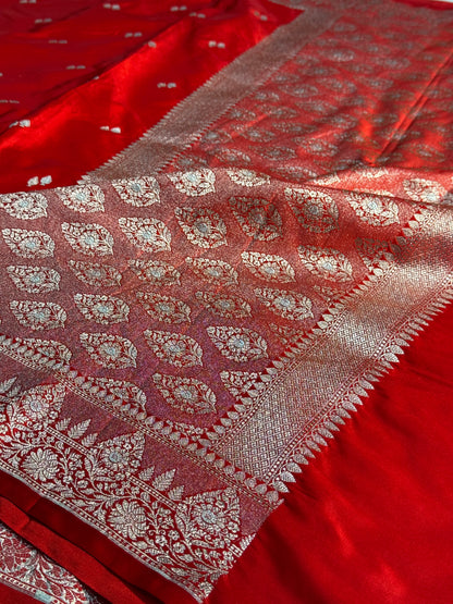Red Banarasi Mashru katan silk saree MK169