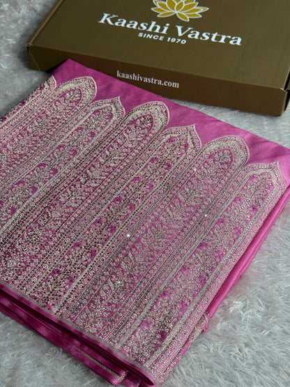 Bridal baby pink colour premium Banarasi Mashru katan silk saree MK268