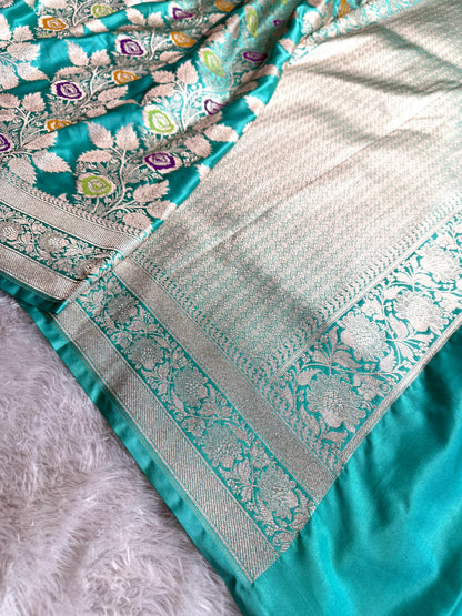 Sea green premium Banarasi Mashru katan silk saree MK216