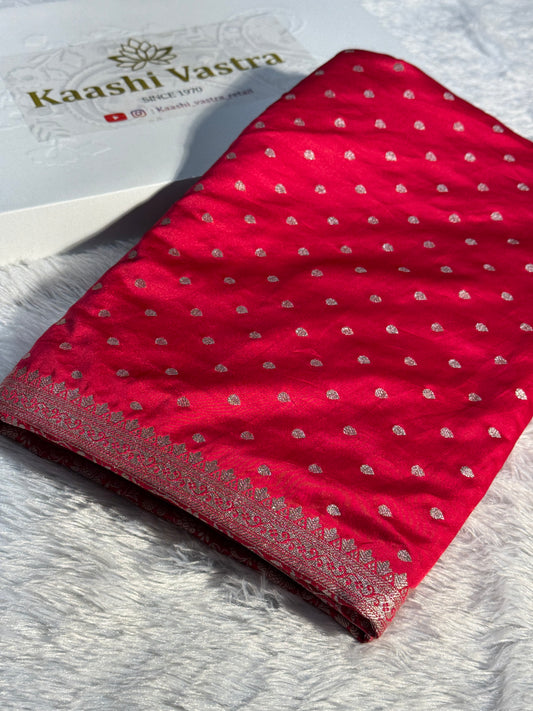 Chilli red Banarasi Mashru katan silk saree MK159