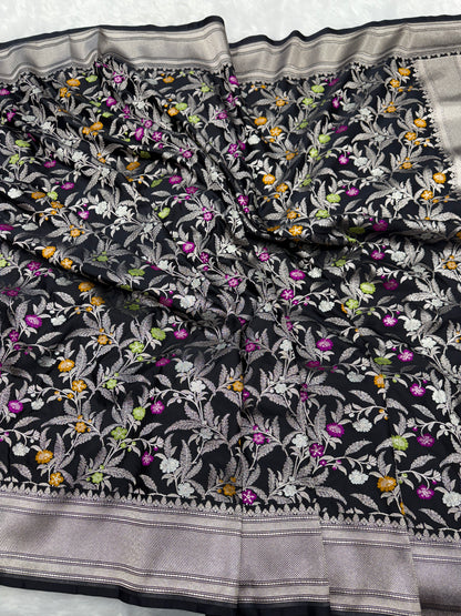 Black premium Banarasi Mashru katan silk saree MK184