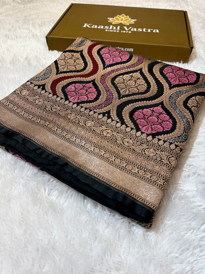Black premium Banarasi Mashru katan silk saree MK206