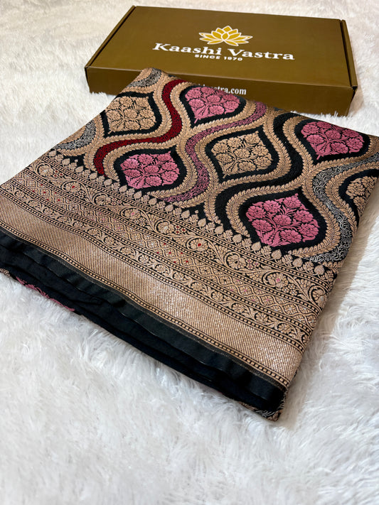 Black premium Banarasi Mashru katan silk saree MK206