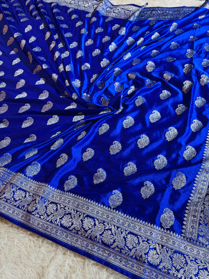 Royal blue premium Banarasi Mashru katan silk saree MK220