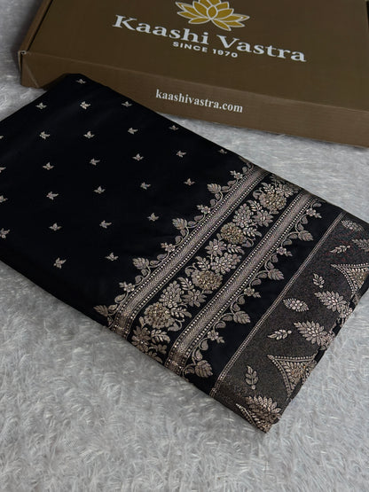 Black colour premium Banarasi Mashru katan silk saree MK226