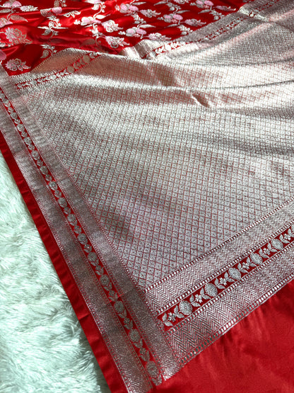 Chilli red Premium Banarasi Mashru katan silk saree MK188