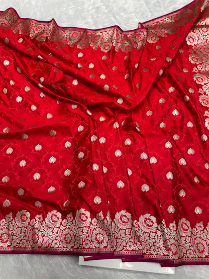 Red premium Banarasi Mashru katan silk saree MK190